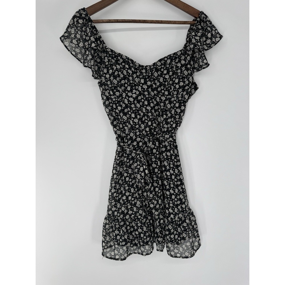 Lily Rose Juniors S‎ Dress Black Floral Ruffle Mini cottagecore fairy grunge